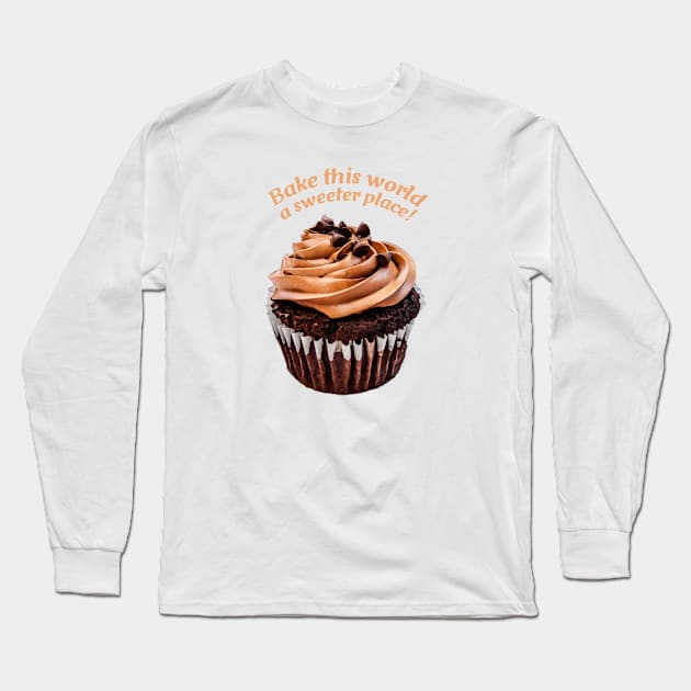 Chocolate Coffee Cupcake with Chocolate Kisses on Frosting Long Sleeve T-Shirt by ArtMorfic